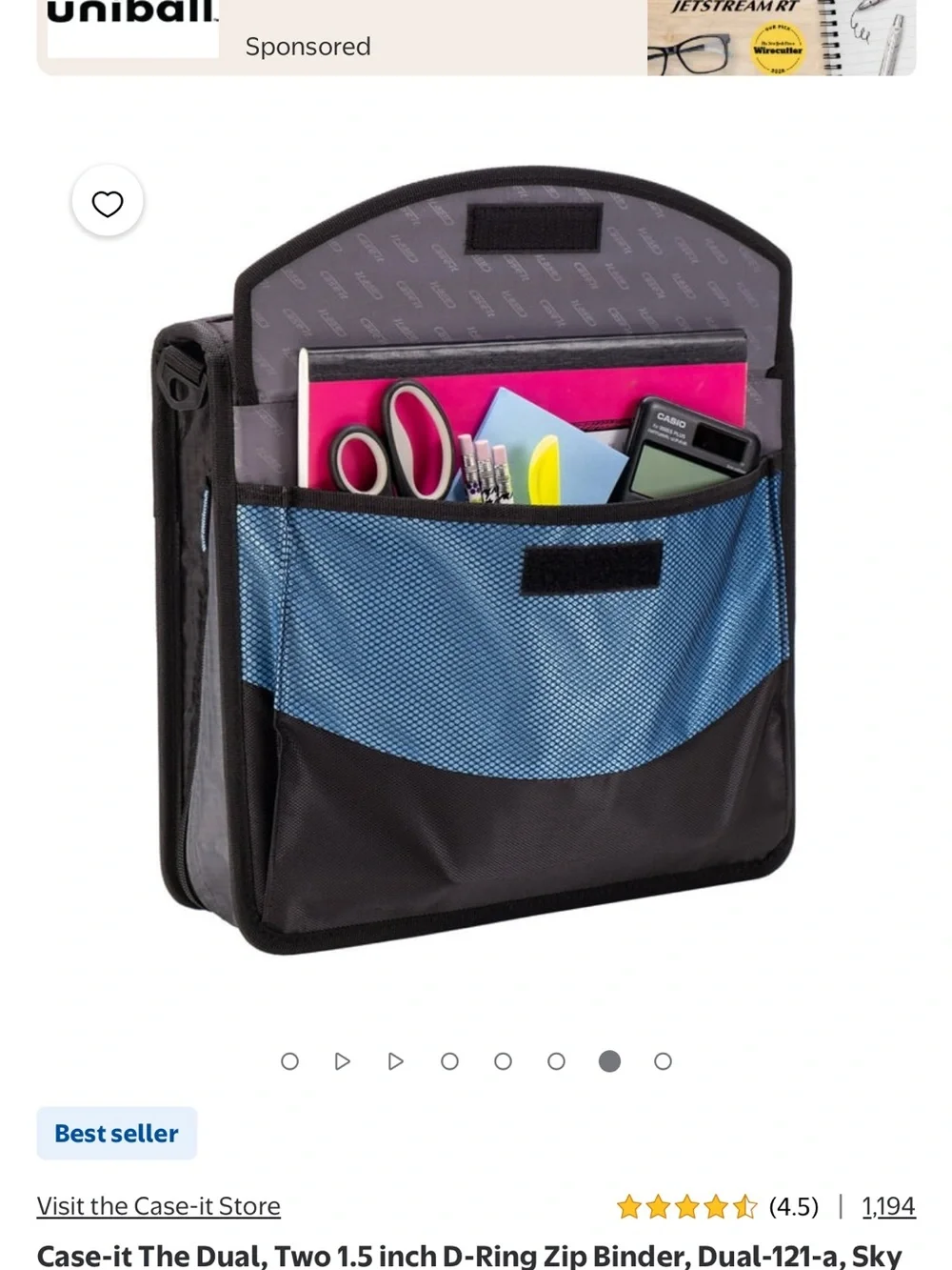 Case-it Dual D-Ring Zip Binder - Black and Blue